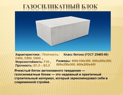 Характеристики газосиликатного блока
